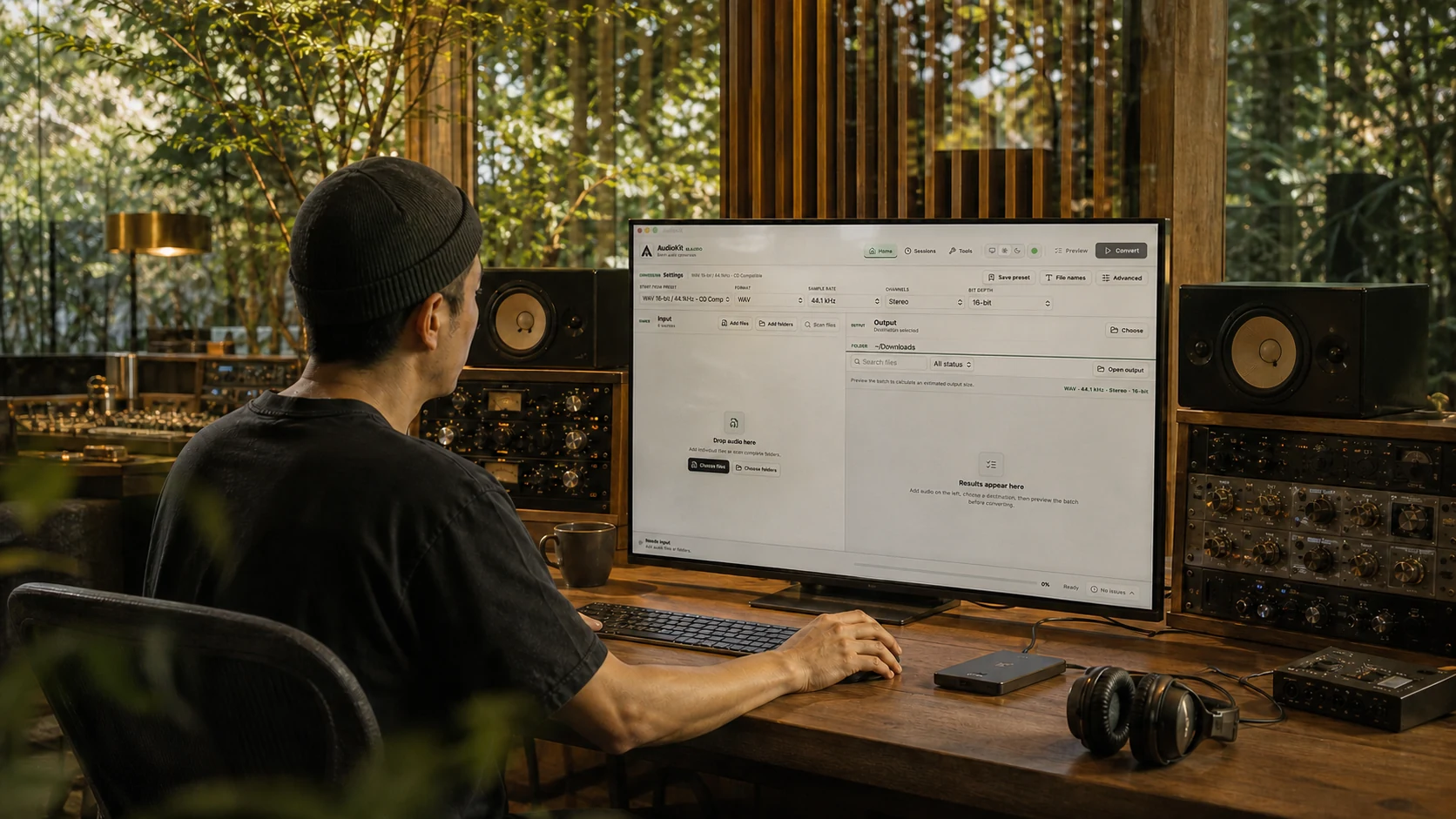 Audio professional using AudioKit at a dedicated studio workstation